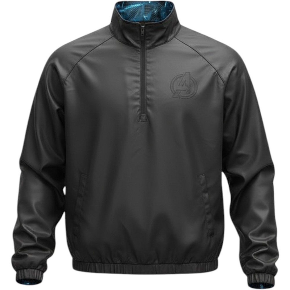 Marvel Avengers Mens XL Black Quarter Zip Windbreaker Metallic Blue Lining
